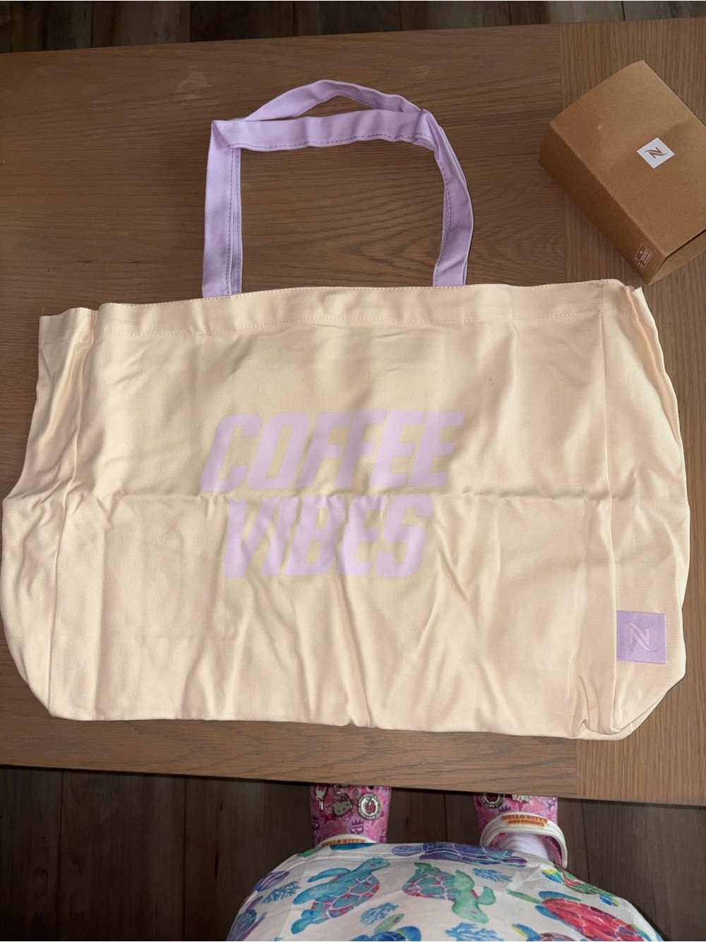 Nespresso Coffee Vibes Large Tote Bag - Cream with Lilac Handles